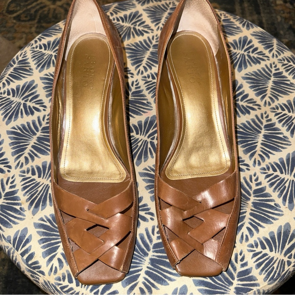 Franco Sarto open toe pump heel brown leather sz 11 b4
